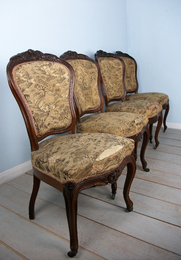 Set of Four French Rosewood Dining Hall Chairs